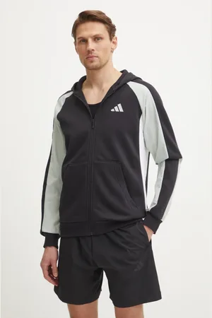 adidas Mikina Essential Colorblock pánská, barva, s kapucí, vzorovaná, JD8067