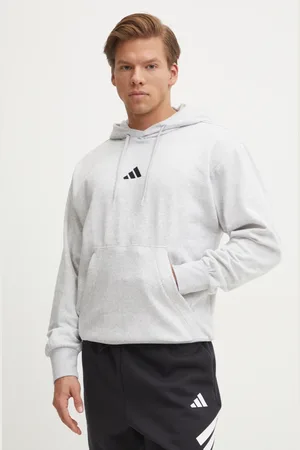 adidas Mikina Feelcozy pánská, barva, s kapucí, melanžová, JE3803