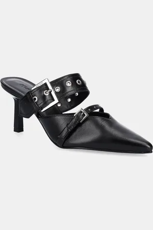 HUGO BOSS Kožené pantofle Katniss dámské, barva, na podpatku, 50536401