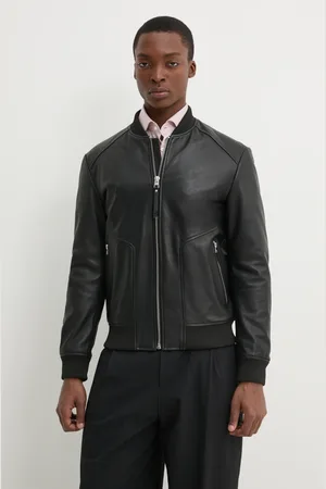 HUGO BOSS Kožená bunda bomber pánská, barva, přechodná, 50481934