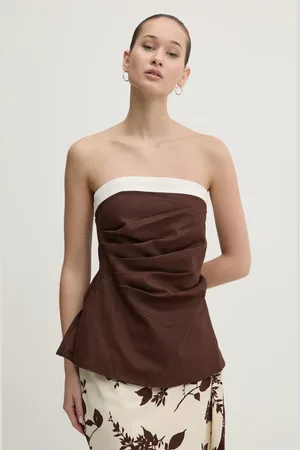 Abercrombie & Fitch Lněná halenka barva, hladká, KI140-5047