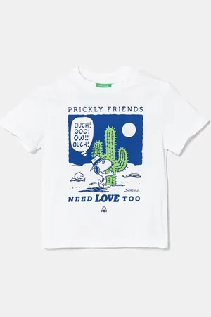 Benetton Dětské bavlněné tričko barva, s potiskem, 3X1SG10IB