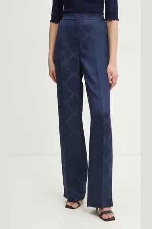Twin-Set Kalhoty dámské, tmavomodrá barva, jednoduché, high waist, 251TP2011