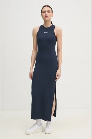 Pepe Jeans Šaty LOGO RIB MAXI DRESS tmavomodrá barva, maxi, RL950003