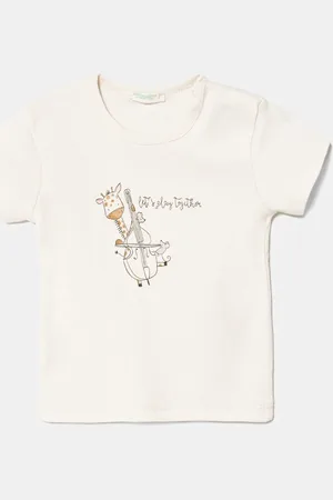 Benetton Bavlněné dětské tričko barva, s potiskem, 3I9WA1065