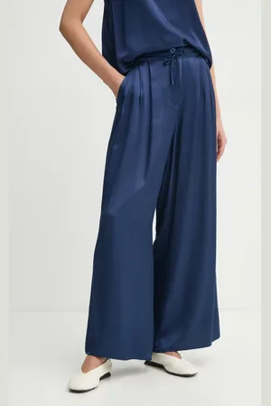 American Vintage Kalhoty dámské, tmavomodrá barva, široké, high waist, VOO10AE25