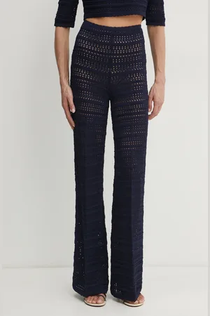 Twin-Set Kalhoty dámské, tmavomodrá barva, jednoduché, high waist, 251TP3193
