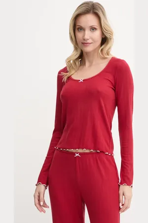 Abercrombie & Fitch Pyžamové tričko s dlouhým rukávem vínová barva, KI146-4045