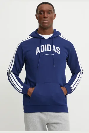 adidas Mikina Collegiate pánská, tmavomodrá barva, s kapucí, s potiskem, JV6502