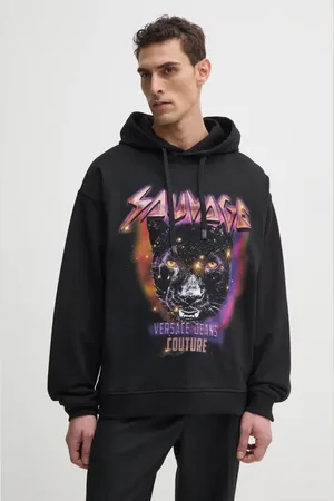 VERSACE Bavlněná mikina pánská, barva, s kapucí, s potiskem, 78GAIC04 CF00C