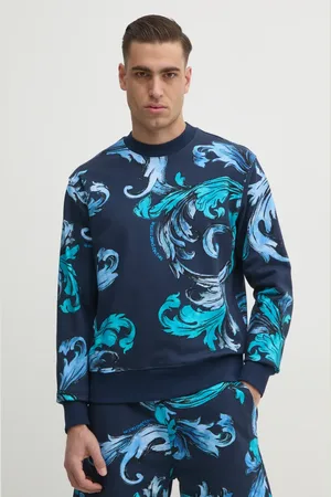 VERSACE Bavlněná mikina pánská, tmavomodrá barva, vzorovaná, 78GAI3R0 FS190