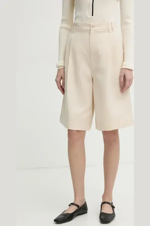 Filippa K Lněné kraťasy dámské, barva, hladké, high waist, 31114