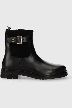 Tommy Hilfiger Kožené kotníkové boty BELT BOOTIE MATERIAL MIX dámské, barva, na plochém podpatku, FW0FW07477