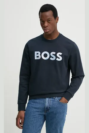 HUGO BOSS Bavlněná mikina pánská, tmavomodrá barva, hladká, 50531310