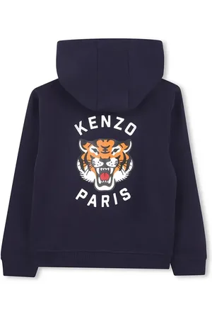 Kenzo Dětská bavlněná mikina tmavomodrá barva, s kapucí, s potiskem, K61190