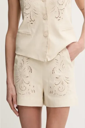 Twin-Set Lněné kraťasy dámské, barva, hladké, high waist, 251TP2162