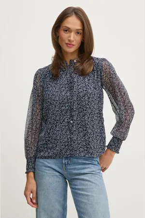 Pepe Jeans Košile CAMILA dámská, tmavomodrá barva, regular, se stojáčkem, PL305007