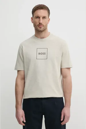 HUGO BOSS Tričko s příměsí lnu barva, s potiskem, 50536729