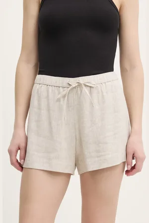 Abercrombie & Fitch Lněné kraťasy dámské, barva, hladké, high waist, KI149-5190