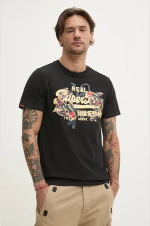 Superdry Bavlněné tričko barva, s potiskem, M1012111A-02A