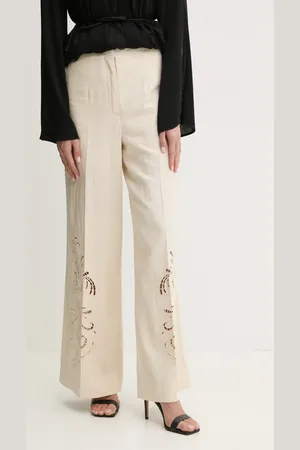 Twin-Set Lněné kalhoty dámské, barva, široké, high waist, 251TP2165