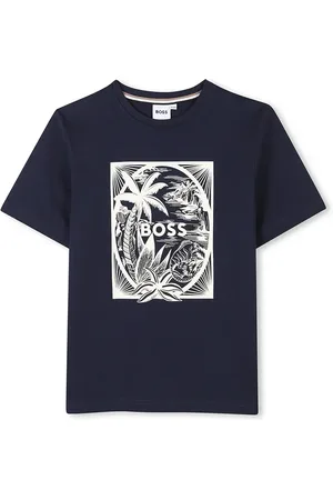HUGO BOSS Dětské bavlněné tričko tmavomodrá barva, s potiskem, J52050
