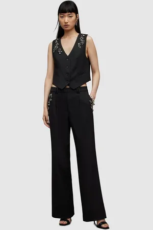 AllSaints Kalhoty s příměsí vlny Atlas barva, široké, medium waist