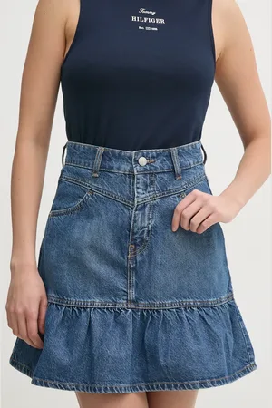 Pepe Jeans Džínová sukně MINI SKIRT HW RUFFLE barva, mini, áčková, PL901209
