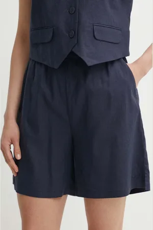 Gestuz Plátěné kraťasy tmavomodrá barva, hladké, high waist, 10909101