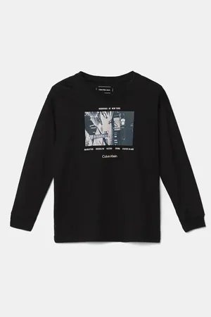 Calvin Klein Dětské bavlněné tričko s dlouhým rukávem barva, s potiskem, IB0IB02400