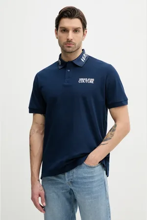 VERSACE Bavlněné polo tričko tmavomodrá barva, s potiskem, 78GAGT05 CJ01T