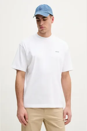 HUGO BOSS Bavlněné tričko béžová barva, s potiskem, 50540520