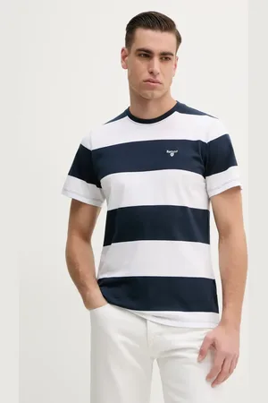 Barbour Bavlněné tričko Whalton Stripe T-Shirt tyrkysová barva, MTS1255