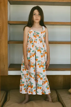 Tiny Cottons Dětské bavlněné šaty STRAWBERRIES WOVEN DRESS barva, midi, SS25-166
