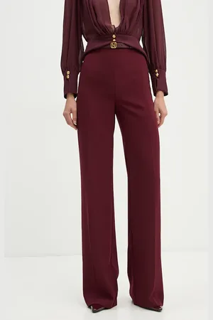 Elisabetta Franchi Kalhoty dámské, vínová barva, široké, high waist, PA06147E2
