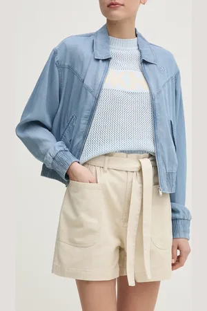 DKNY Džínové šortky dámské, barva, hladké, high waist, DJ5S8024