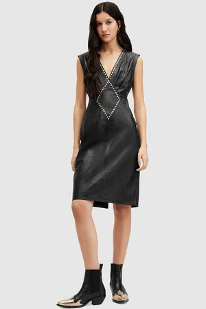 AllSaints Kožené šaty SYLA LEA STUD DRESS barva, mini, WL536Z