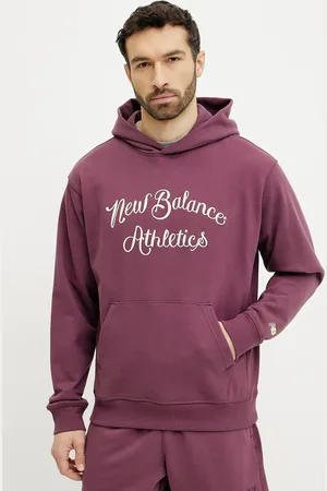New Balance Bavlněná mikina pánská, vínová barva, s kapucí, s aplikací, MT51935FDP