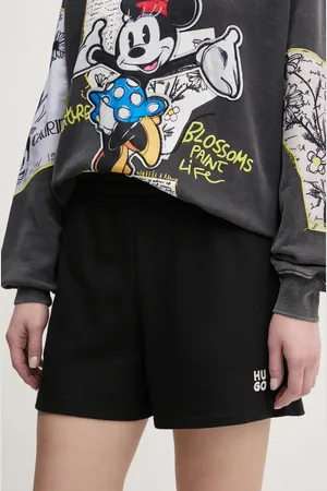 HUGO BOSS Bavlněné šortky dámské, barva, s aplikací, high waist, 50536943
