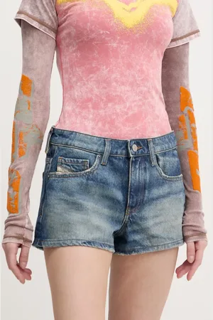 Diesel Džínové šortky DE-YUBA SHORTS dámské, barva, hladké, medium waist, A12764.0GRDS