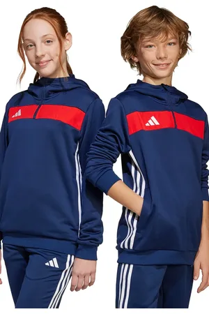 adidas Dětská mikina tmavomodrá barva, s kapucí, vzorovaná, JD3054