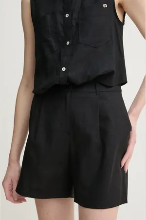 Gaudi Lněné kraťasy dámské, barva, hladké, high waist, 511BD25038