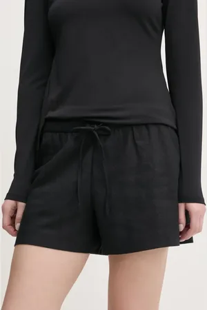 Abercrombie & Fitch Lněné kraťasy dámské, barva, hladké, high waist, KI149-5186