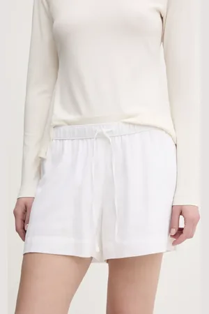 Abercrombie & Fitch Lněné kraťasy dámské, barva, hladké, high waist, KI149-5187