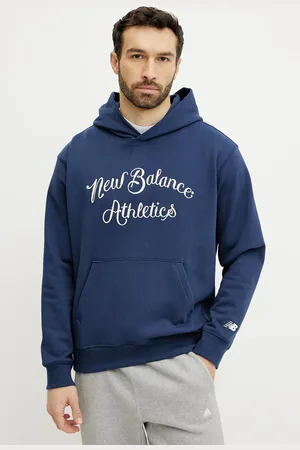 New Balance Bavlněná mikina pánská, tmavomodrá barva, s kapucí, s aplikací, MT51935NNY