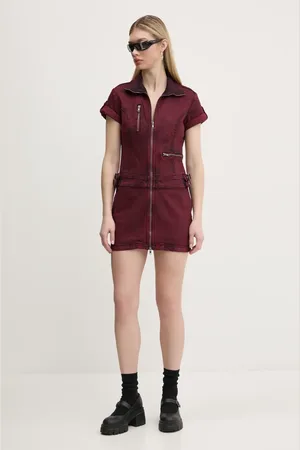 Guess Džínové šaty vínová barva, mini, W5RG68 D4ON0