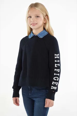 Tommy Hilfiger Dětský bavlněný svetr tmavomodrá barva, hřejivý