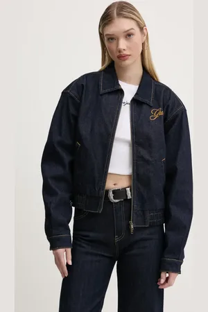 Guess Džínová bunda tmavomodrá barva, přechodná, oversize, W5RG44 D4XY0