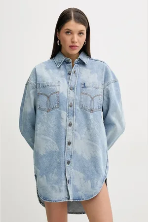 Fiorucci Džínové šaty Angel Print Denim Shirt Dress barva, mini, W02SPDDR313DN03DN02