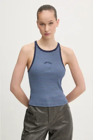 Superdry Bavlněný top tmavomodrá barva, W6012055A-F5K